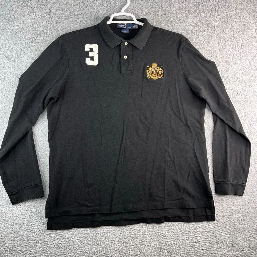VTG POLO by Ralph Lauren Custom Fit Long Sleeve Rugby Shirt XXL Black